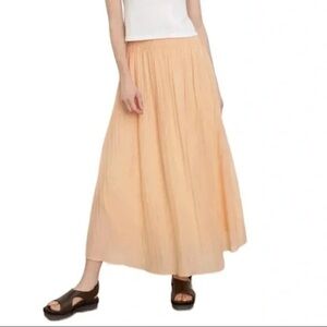 Vince Smocked Waist Gathered Maxi Skirt Peach Size L NWT